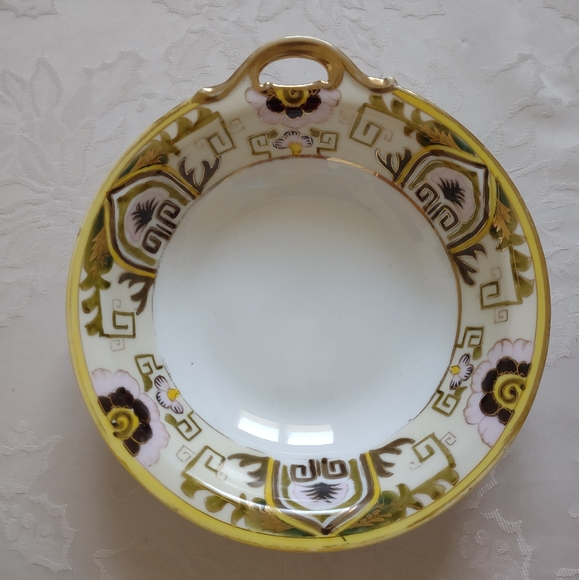 Vintage Nippon hand painted bowl unique Asian design gold yellow trinket - Picture 1 of 8